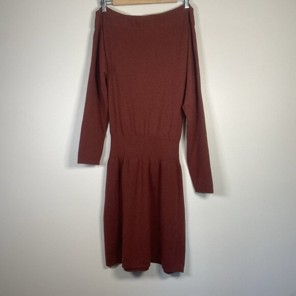 ANTHROPOLOGIE Womens L Redwood Off Shoulder Mini Dress Dolman Sleeve Tie Waist - Picture 2 of 11
